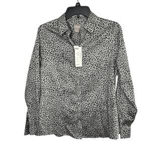 Chico's Cool Max No Iron Classic Animal Print Button Up Shirt Size 0 4-6 New